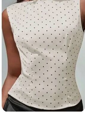Sleeveless White Polka Dot Blouse Top